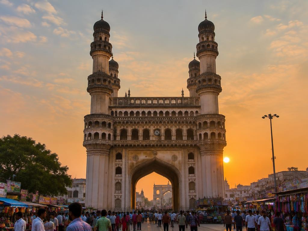 Charminar in Hyderabad at sunset